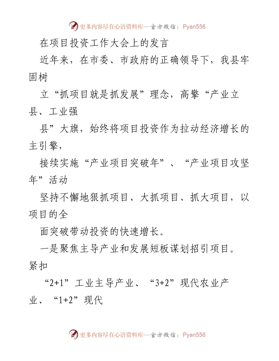 [发言] 项目投资工作大会 - 加快项目投资推动经济增长的战略与措施.docx_第1页