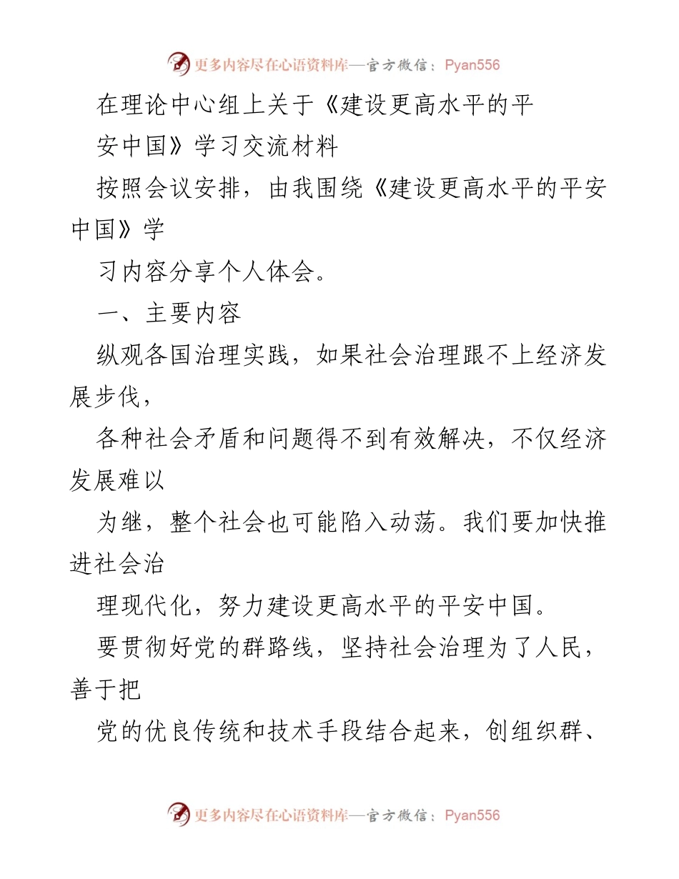 [学习交流] 理论中心组 - 建设更高水平的平安中国的实践与思考.docx_第1页