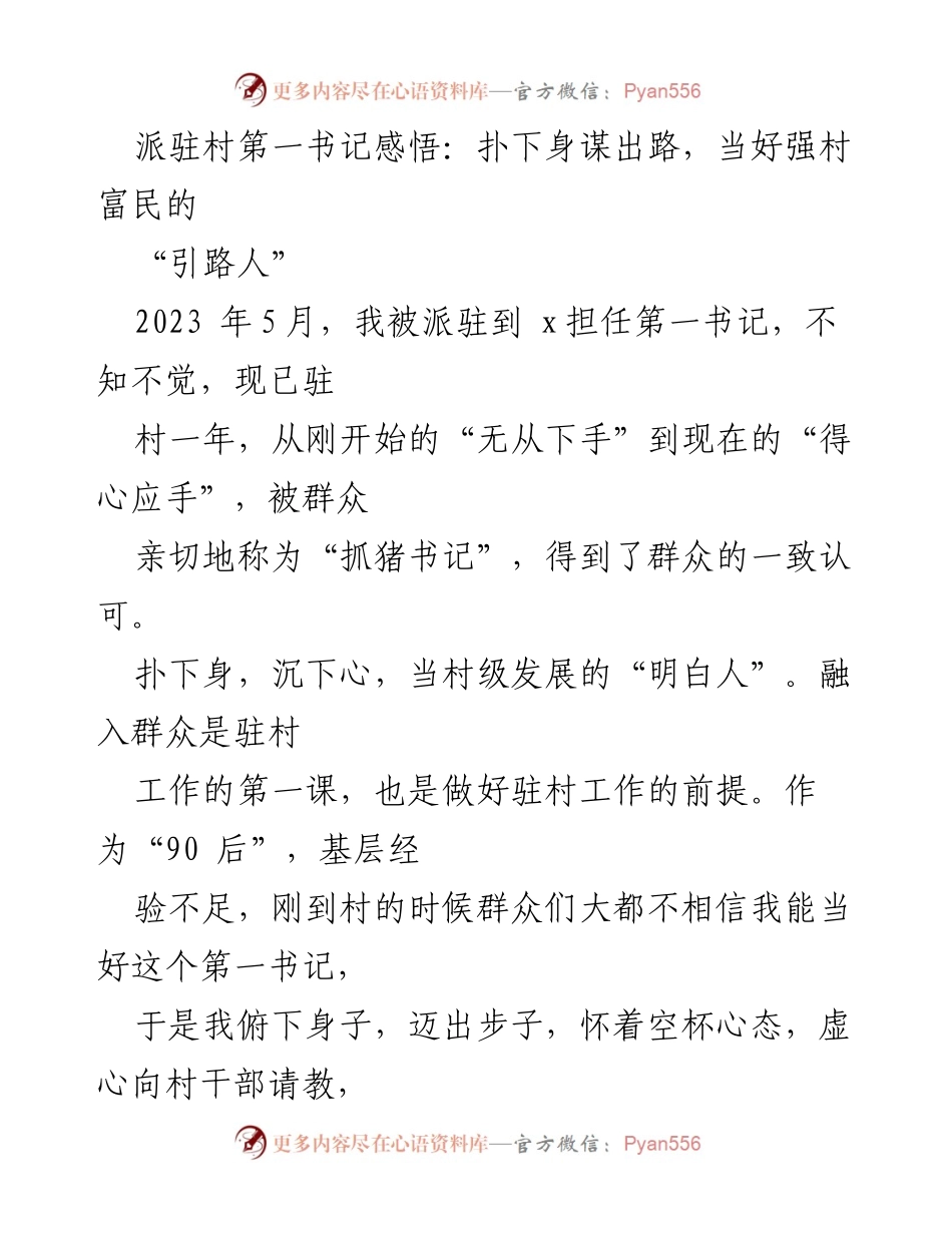 [发言] 驻村工作总结 - 当好强村富民的“引路人”：驻村第一书记的实践与思考.docx_第1页