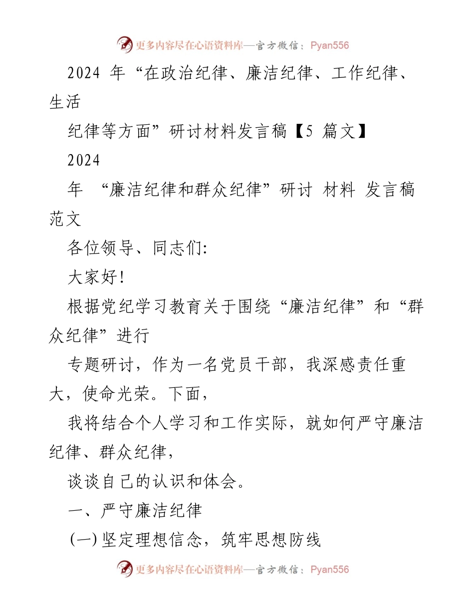 [发言稿] 研讨会 - 严守廉洁与群众纪律的责任与实践.docx_第1页