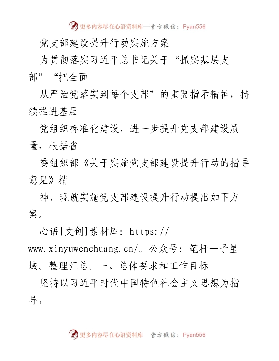 [实施方案] 党支部建设 - 党支部建设提升行动实施方案.docx_第1页