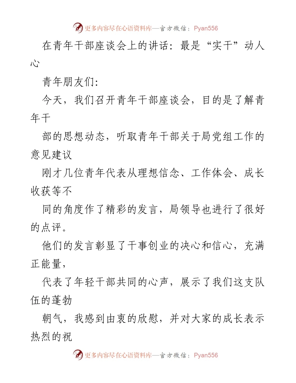 [发言] 青年干部座谈会 - 实干为本，服务人民：青年干部的成长与责任.docx_第1页