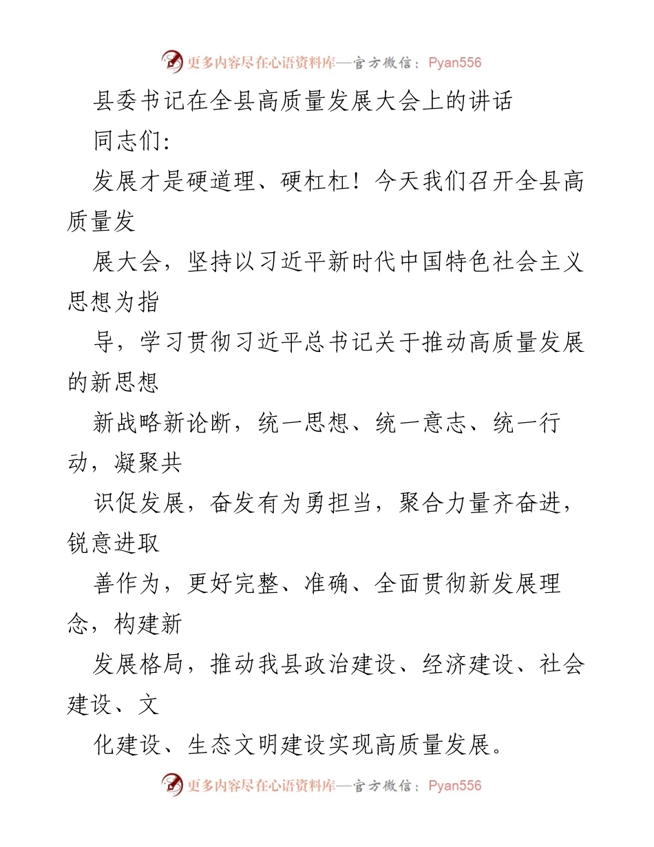 [发言] 高质量发展大会 - 高质量发展：坚定信心与主动作为的动员讲话.docx_第1页