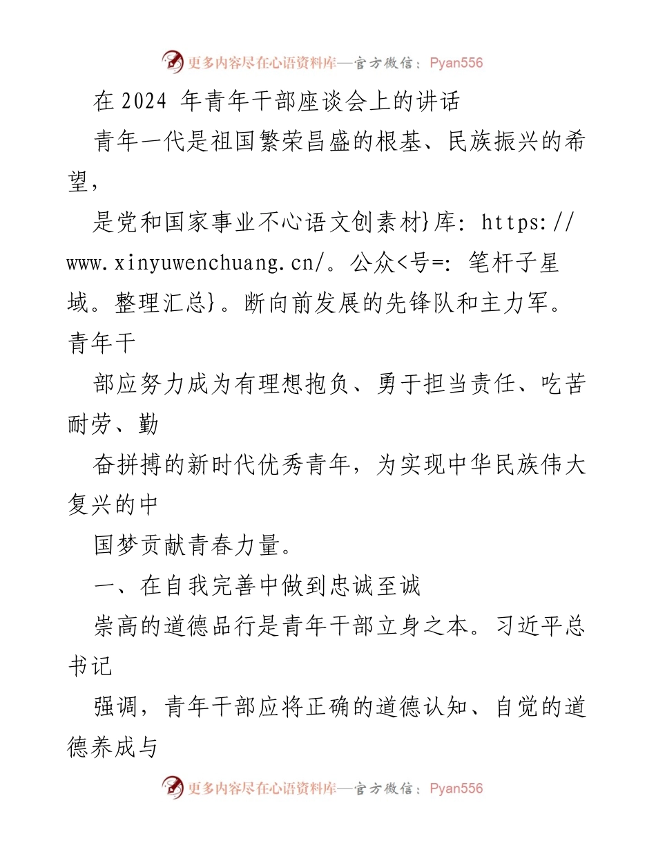 [发言] 青年干部座谈会 - 青年干部的使命与责任.docx_第1页
