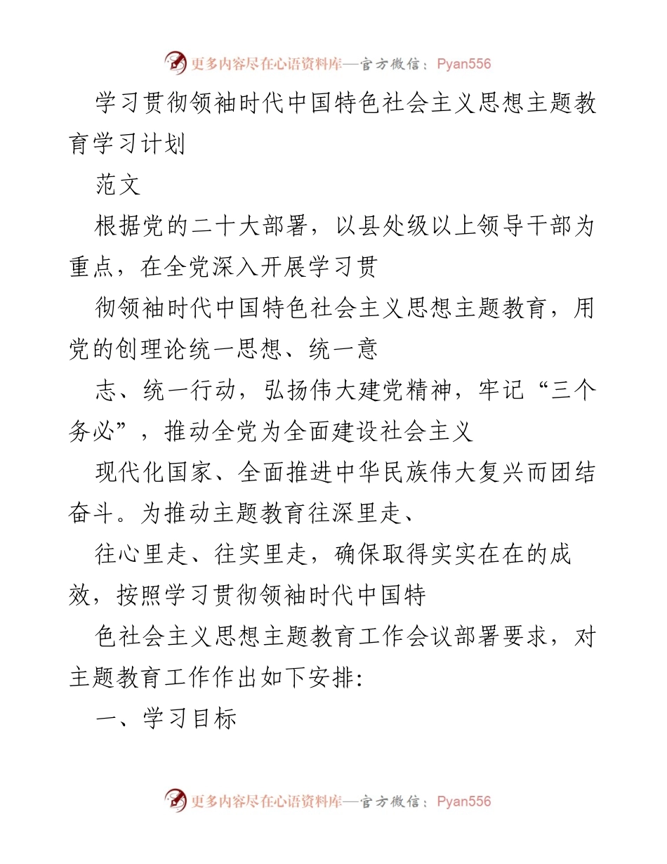 [学习计划] 主题教育 - 学习贯彻领袖时代中国特色社会主义思想的实施方案.docx_第1页