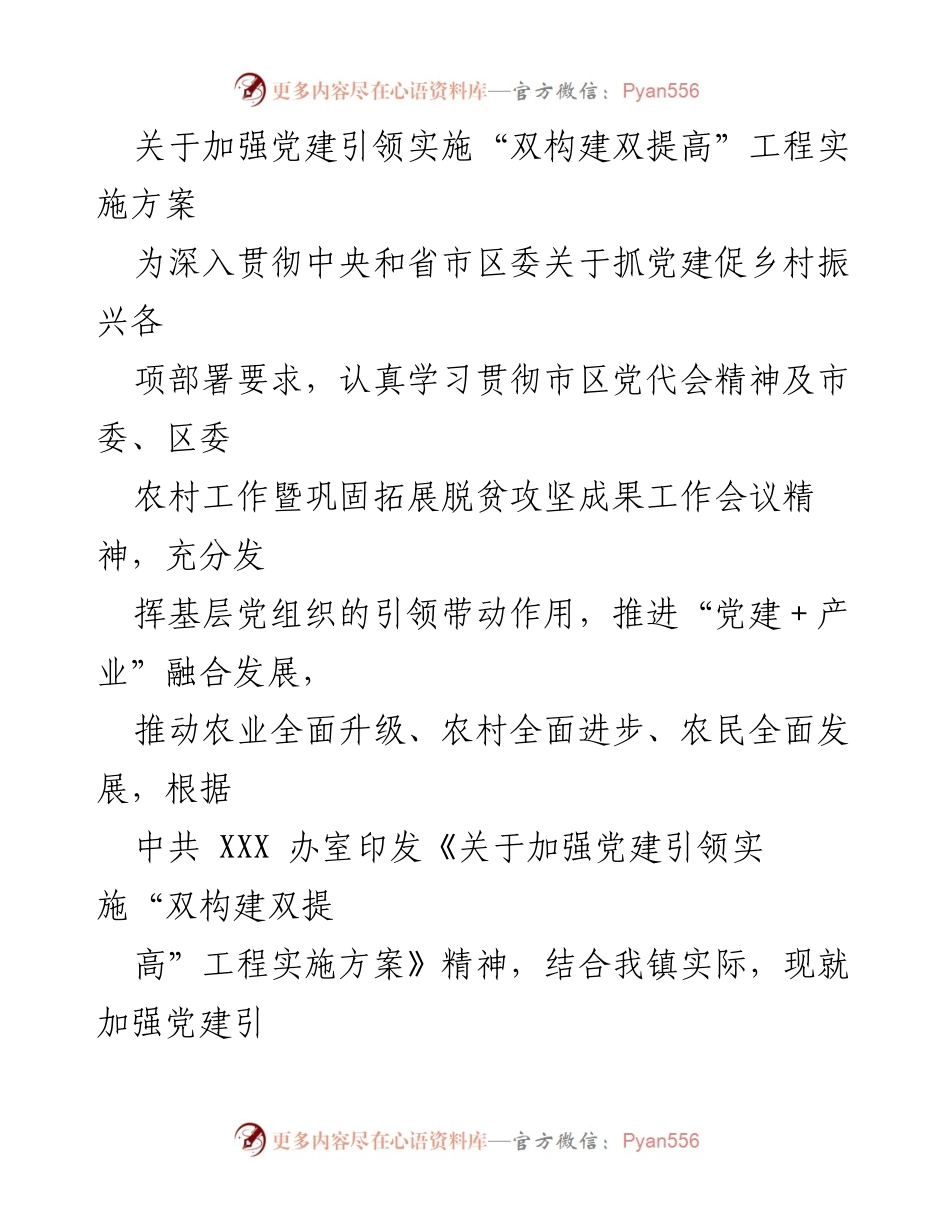 [实施方案] 乡村振兴 - 加强党建引领推动“双构建双提高”工程实施方案.docx_第1页
