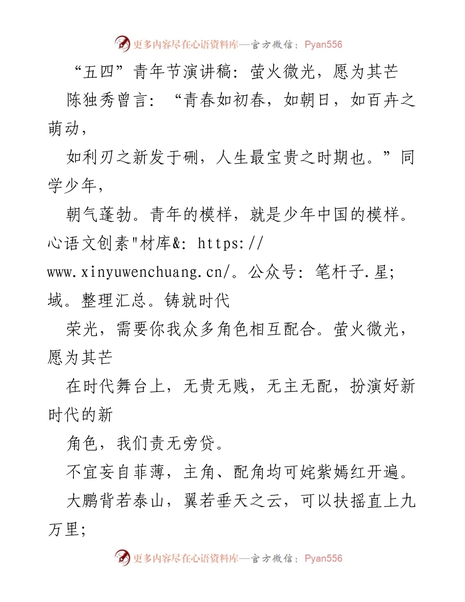 [发言] 青年节庆祝活动 - 萤火微光，愿为其芒.docx_第1页