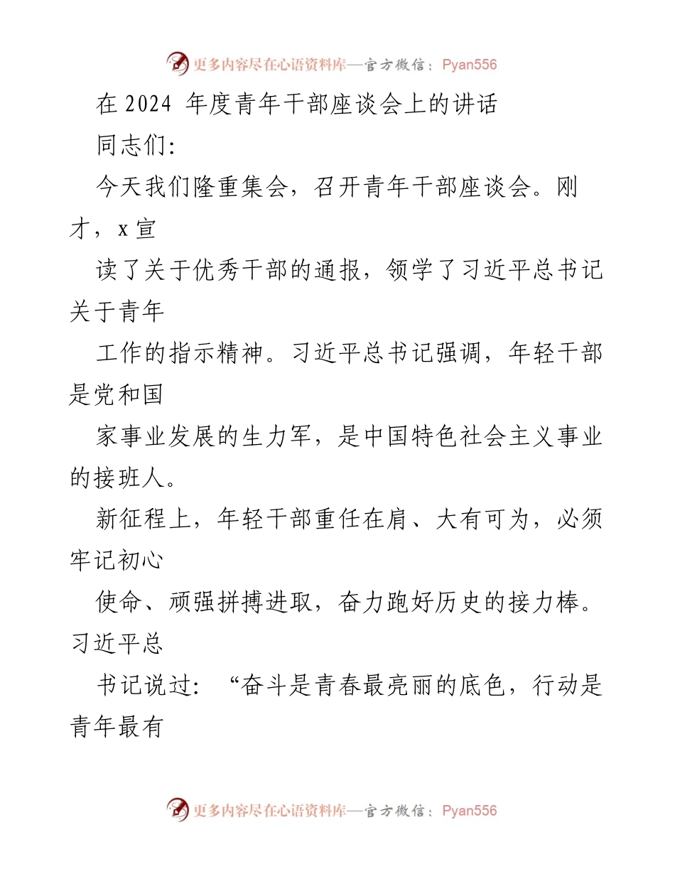 [发言] 青年干部座谈会 - 青年干部的选择与担当_1.docx_第1页