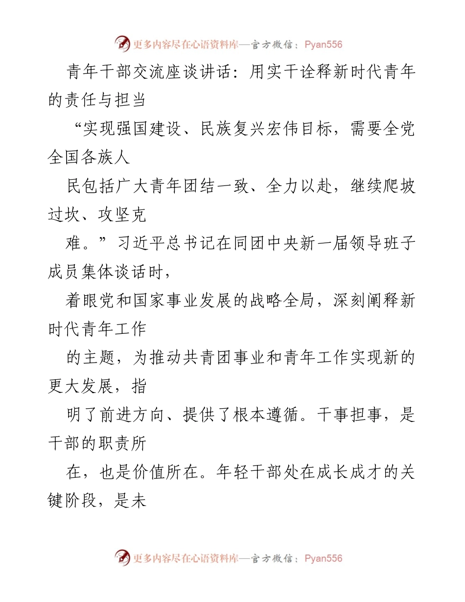 [发言] 青年干部交流座谈 - 实干担当：新时代青年干部的责任与使命_1.docx_第1页