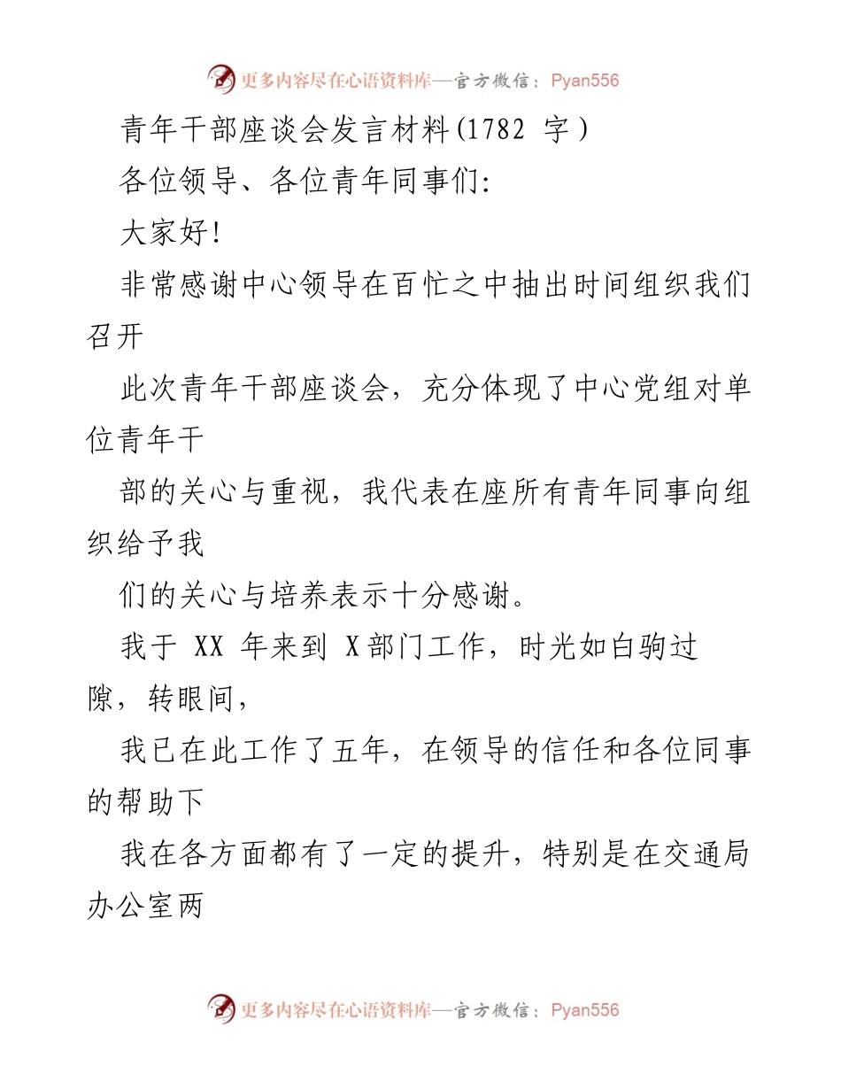 [发言] 青年干部座谈会 - 青年干部的成长与责任_2.docx_第1页