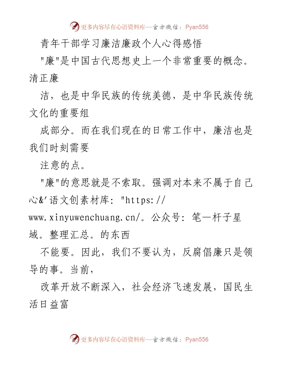 [发言] 青年干部学习会 - 青年干部的廉洁自律心得分享.docx_第1页