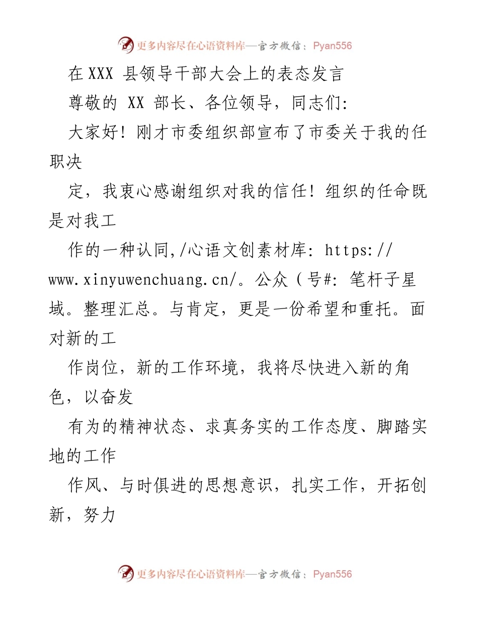 [发言] 领导干部大会 - 新任职表态发言.docx_第1页