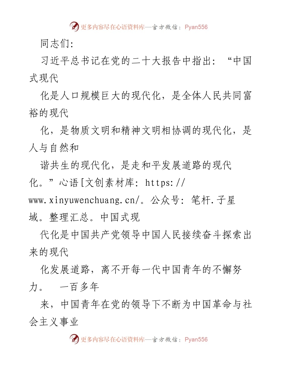 [发言] 青年发展研讨会 - 中国青年与中国式现代化的历史责任与使命.docx_第1页