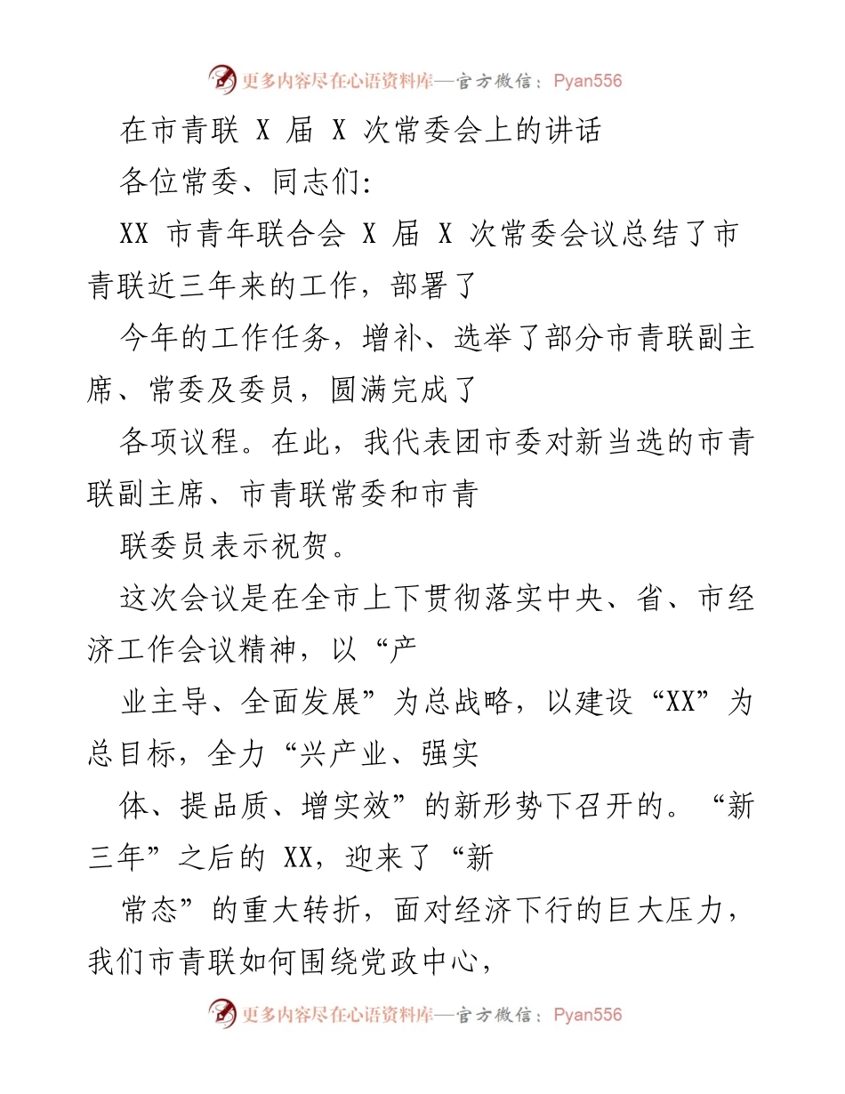 [发言] 青年联合会常委会议 - 青年表率与发展实践的倡议.docx_第1页