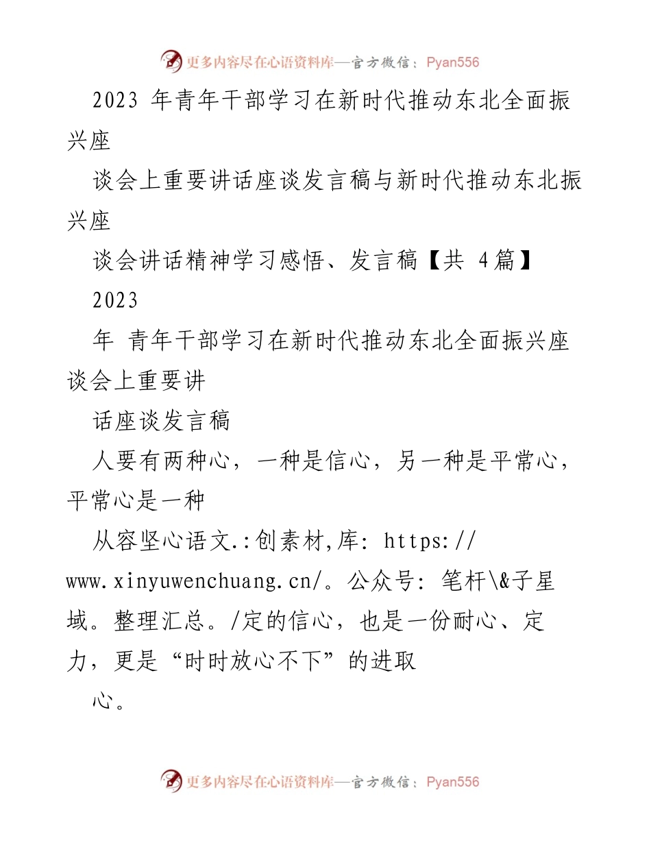 [发言] 青年干部座谈会 - 青年干部在新时代推动东北振兴的信心与担当.docx_第1页