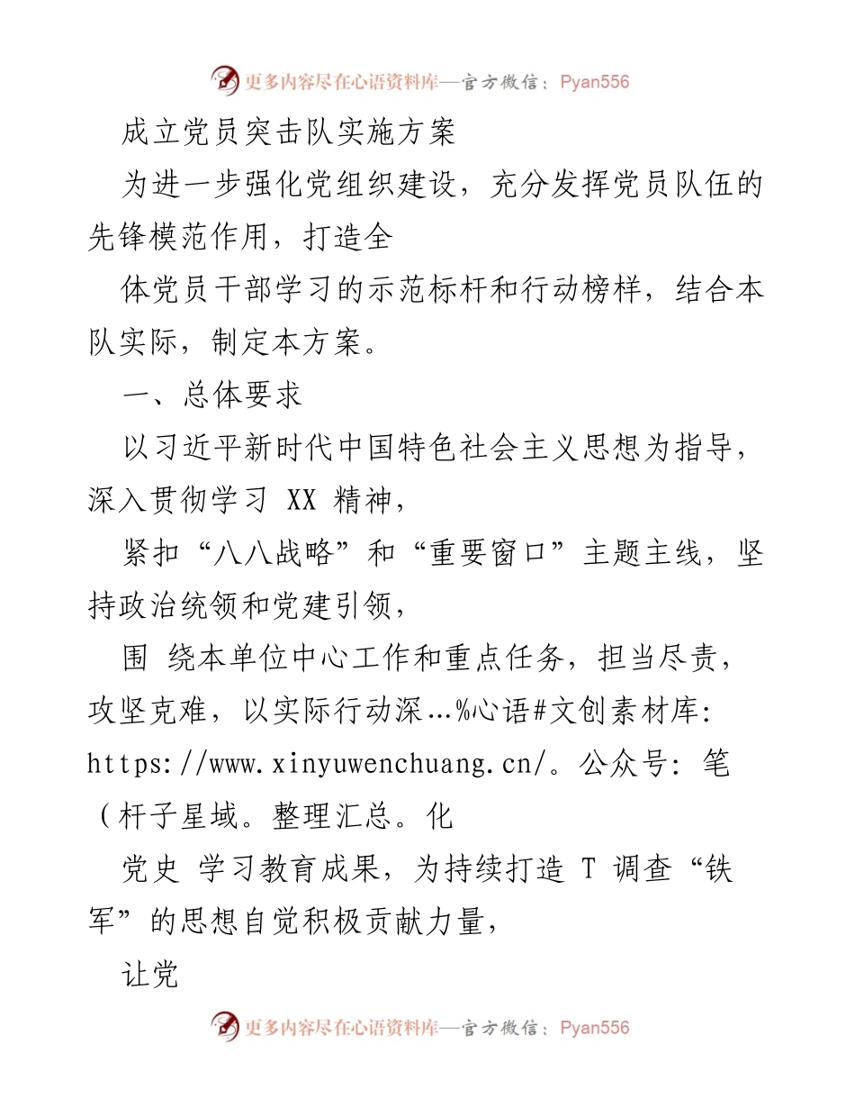 [实施方案] 党员活动 - 成立党员突击队的实施方案.docx_第1页