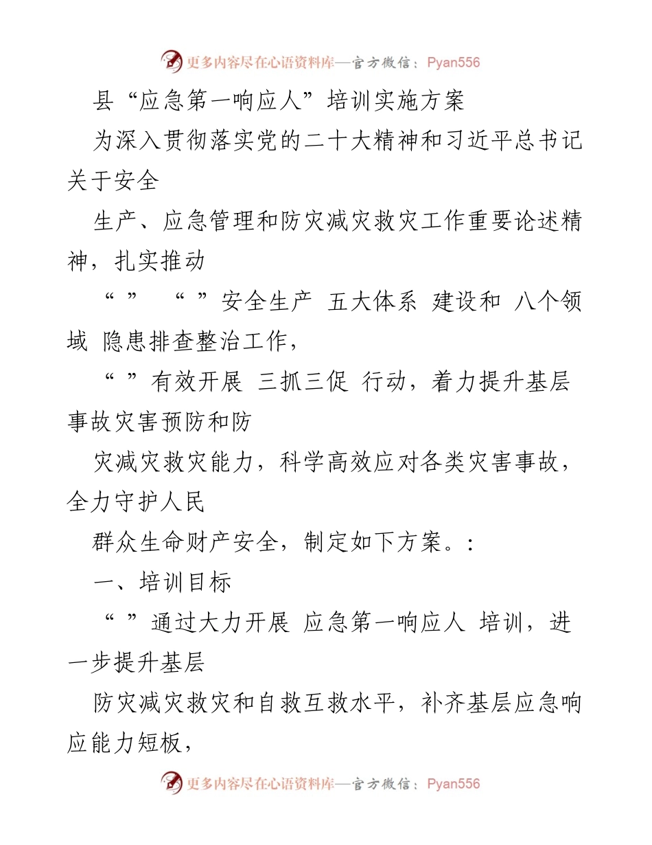 [培训方案] 应急管理 - 县“应急第一响应人”培训实施方案.docx_第1页