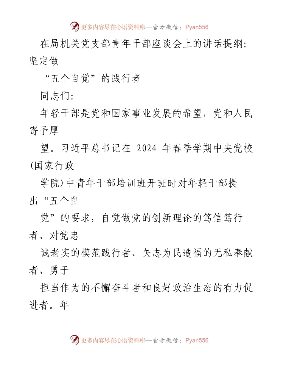 [发言] 青年干部座谈会 - 坚定做“五个自觉”的践行者.docx_第1页