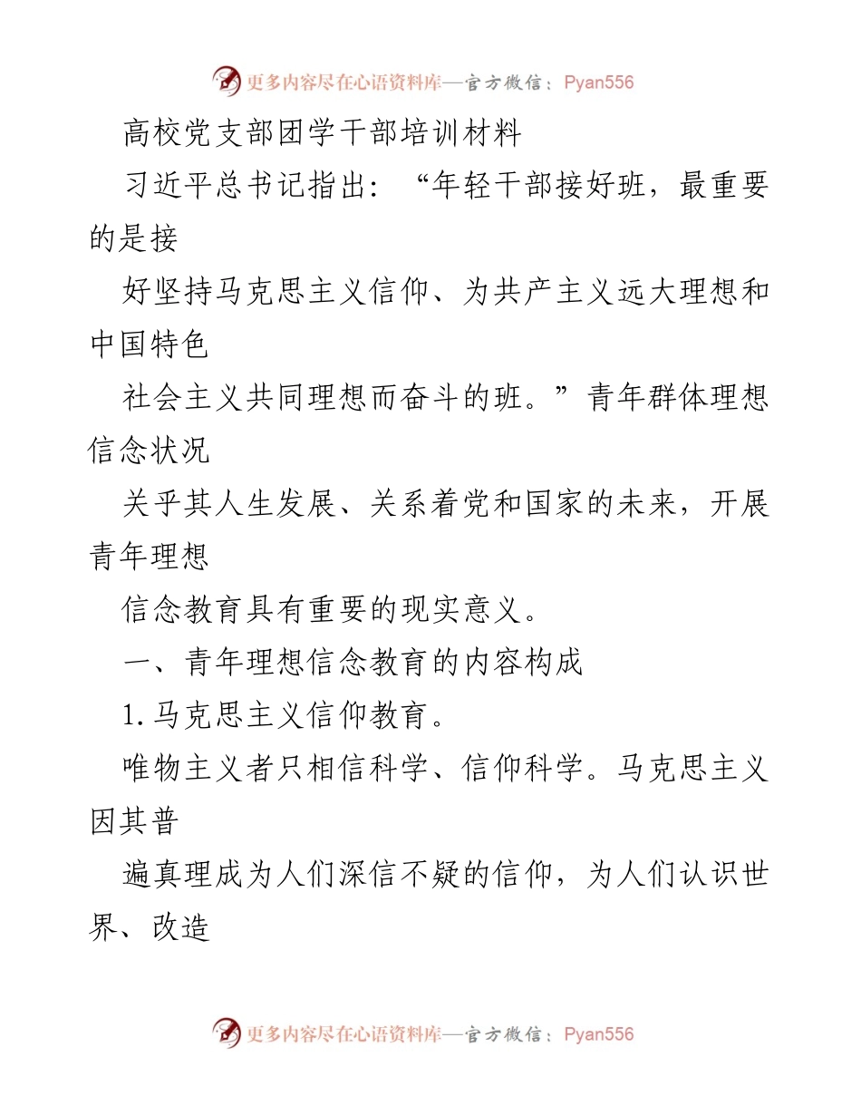 [培训材料] 高校党支部 - 青年理想信念教育的重要性与内容构成.docx_第1页