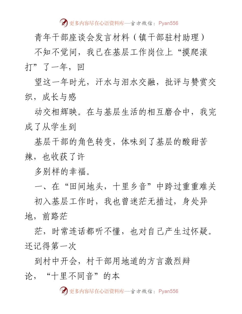 [发言] 青年干部座谈会 - 基层工作中的成长与挑战.docx_第1页