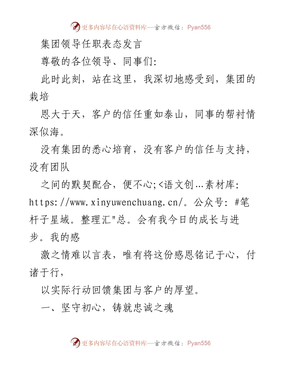 [发言] 领导任职 - 感恩与忠诚：新任集团领导的表态发言.docx_第1页