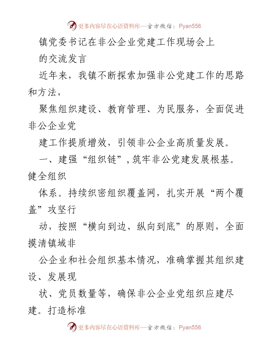 [发言] 非公企业党建工作现场会 - 加强非公企业党建工作，促进高质量发展.docx_第1页