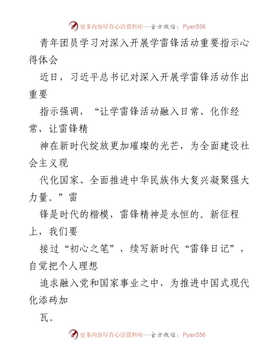 [发言] 青年团员学习会 - 深入学习雷锋精神，续写新时代“雷锋日记”.docx_第1页