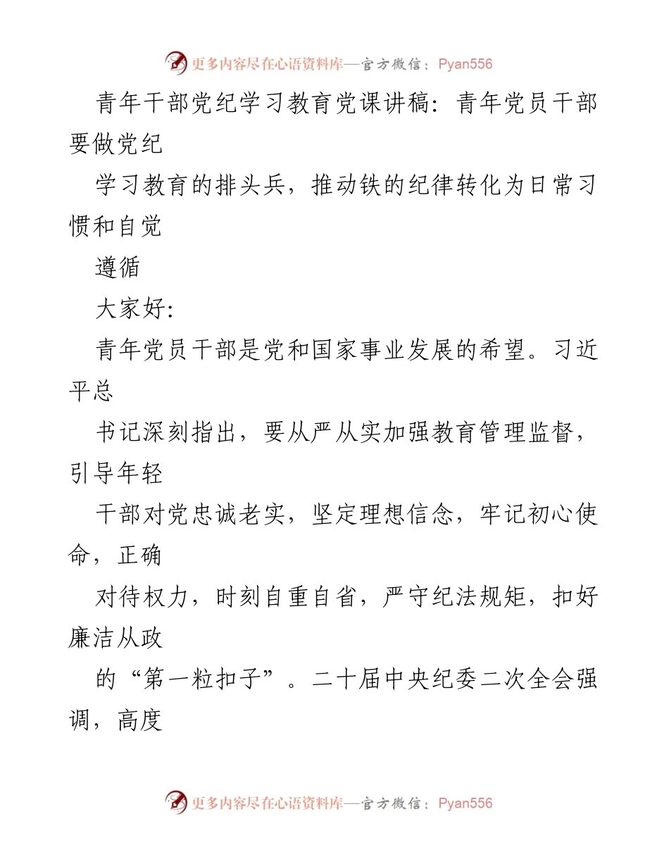 [发言] 青年干部党纪学习教育 - 青年党员干部：做党纪学习的排头兵.docx_第1页