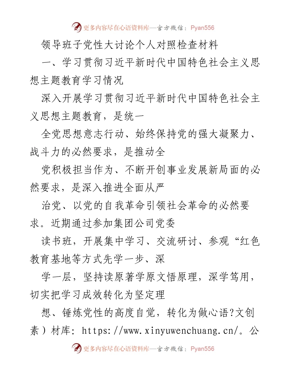 [发言] 领导班子党性大讨论 - 个人对照检查材料与问题查摆.docx_第1页