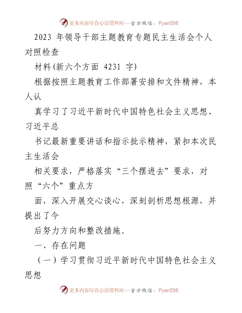 [发言] 领导干部主题教育专题民主生活会 - 个人对照检查与整改措施分析.docx_第1页