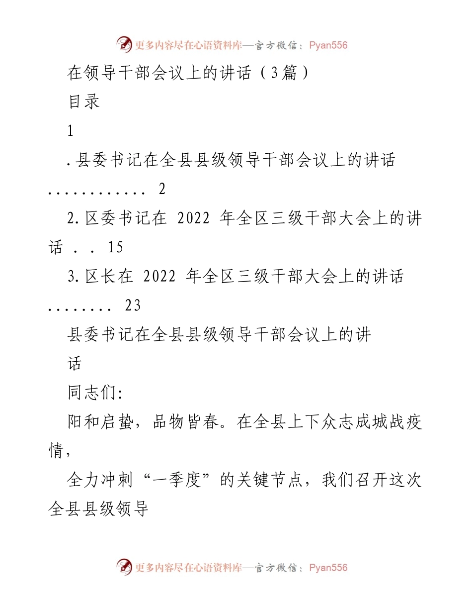 [发言] 领导干部会议 - 加强执行力，推动工作落实的讲话.docx_第1页