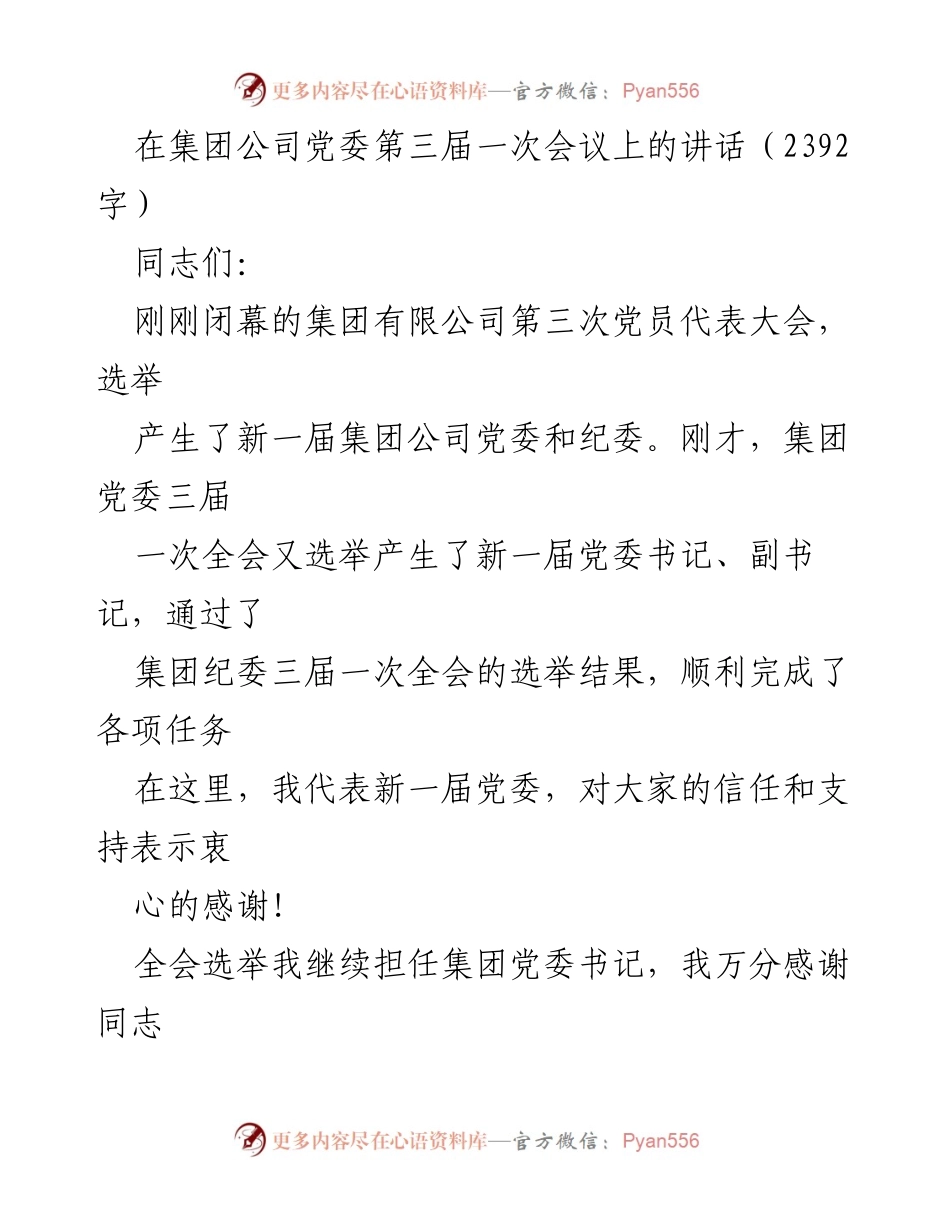 [发言] 集团公司党委第三届一次会议 - 新征程上的使命与责任.docx_第1页