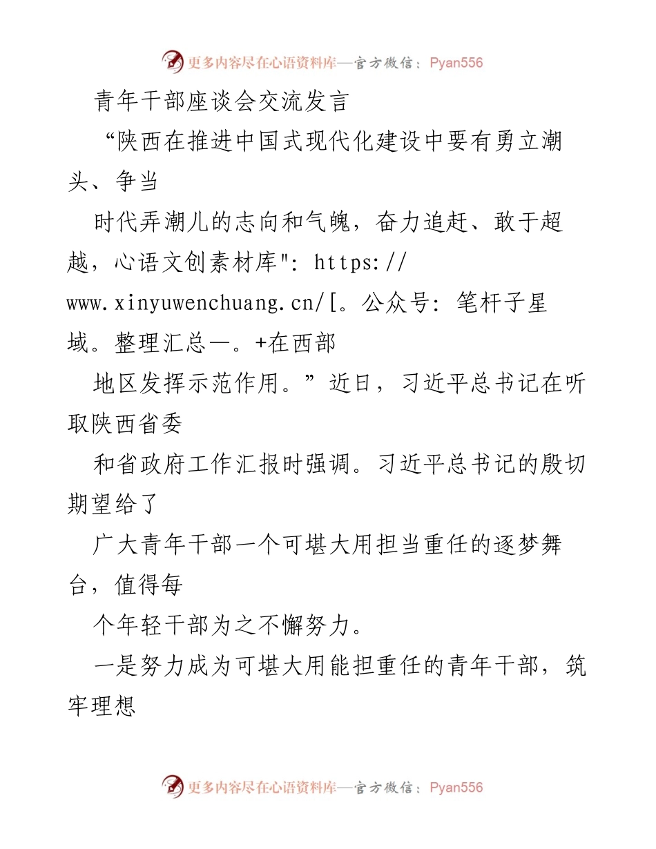 [发言] 青年干部座谈会 - 努力成为可堪大用的青年干部，勇担时代重任.docx_第1页