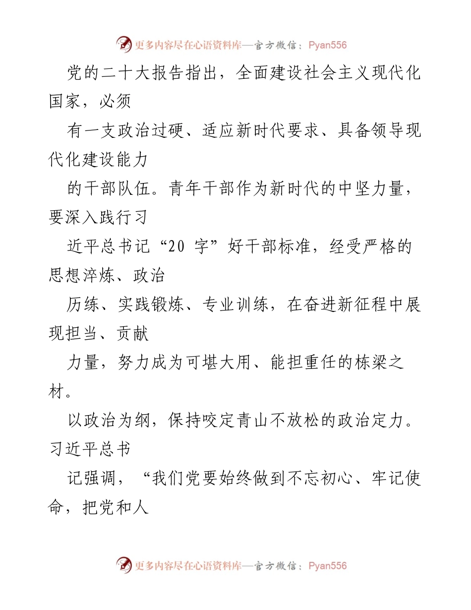 [发言] 青年干部培训会议 - 青年干部担当与信仰的强化.docx_第1页