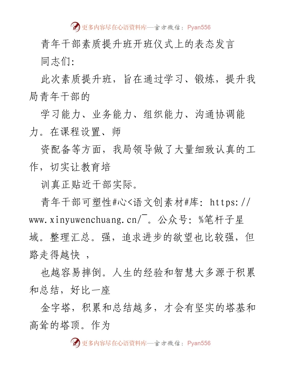 [发言] 青年干部素质提升班开班仪式 - 提升青年干部素质的三种能力.docx_第1页