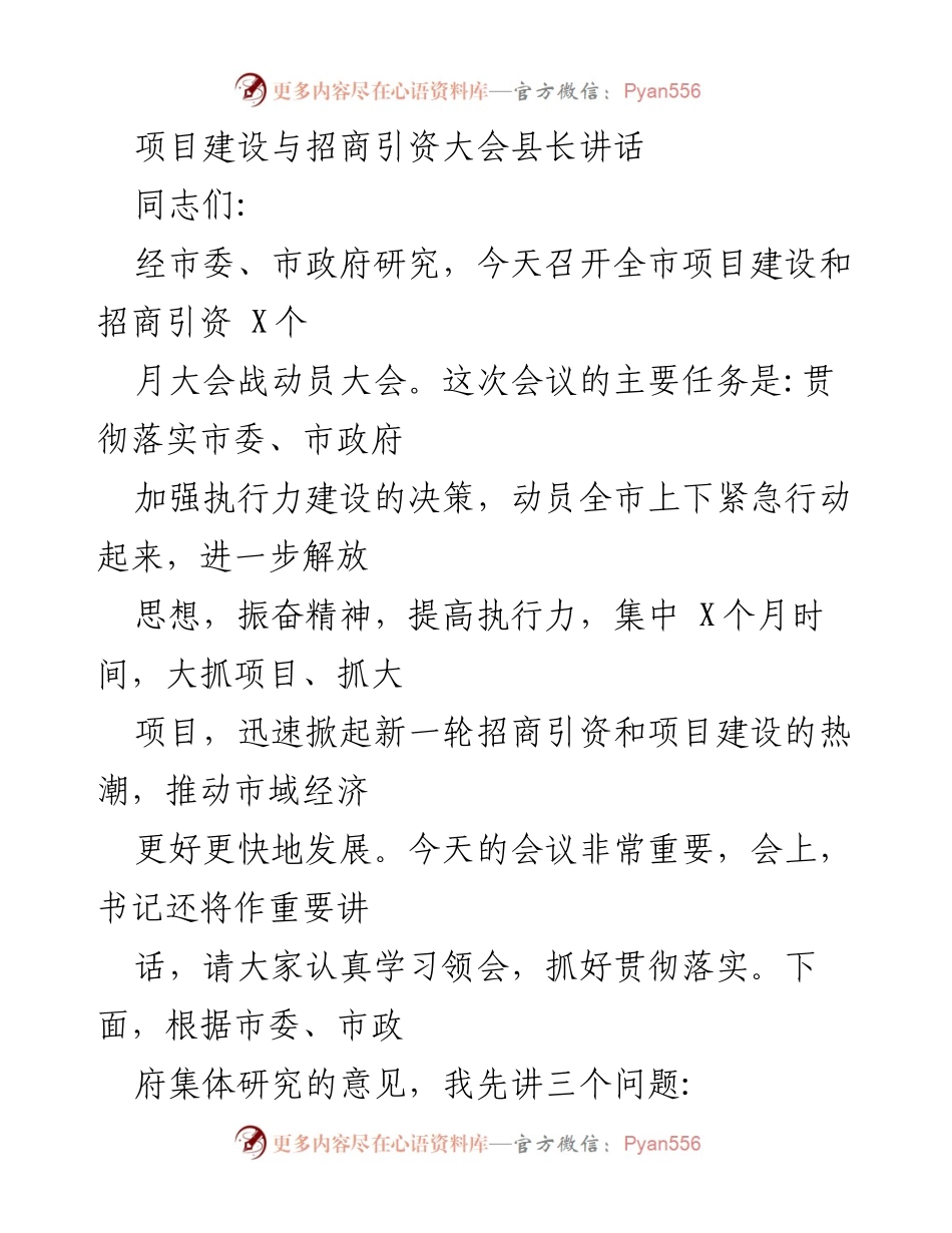 [发言] 项目建设与招商引资大会 - 加快项目建设，推动经济发展.docx_第1页