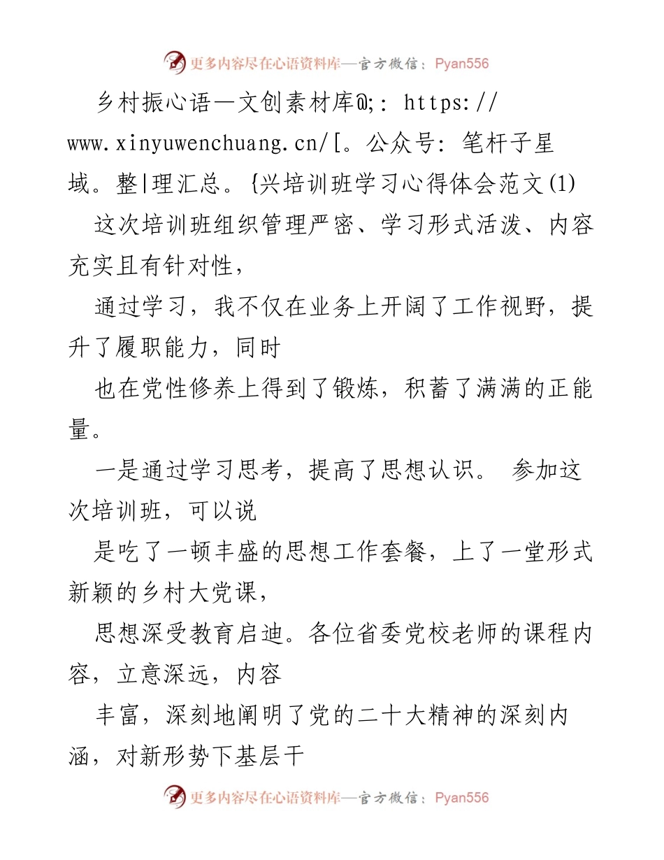 [培训心得] 乡村振兴培训班 - 深化乡村振兴认识与干部能力提升的学习体会.docx_第1页