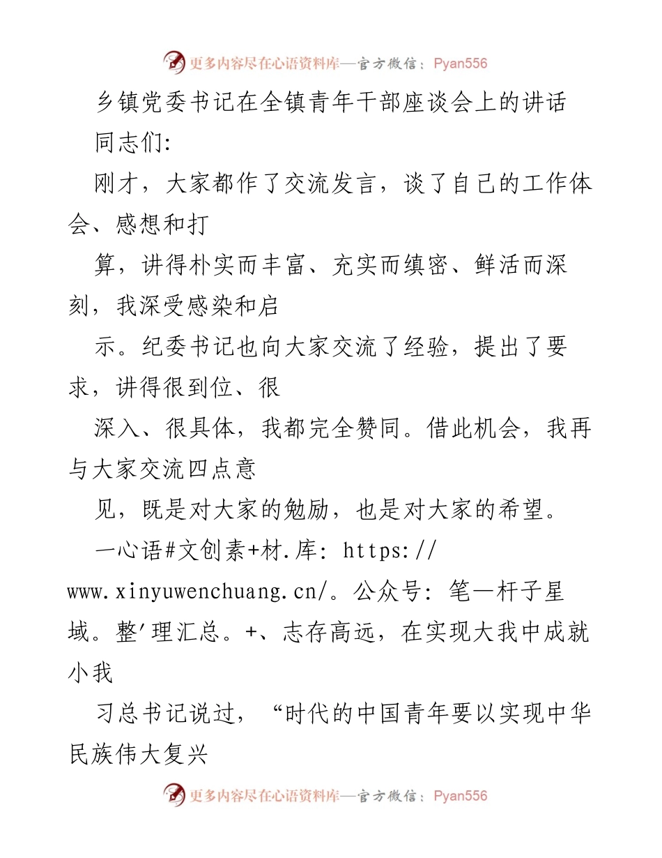 [发言] 青年干部座谈会 - 青年干部的责任与使命.docx_第1页