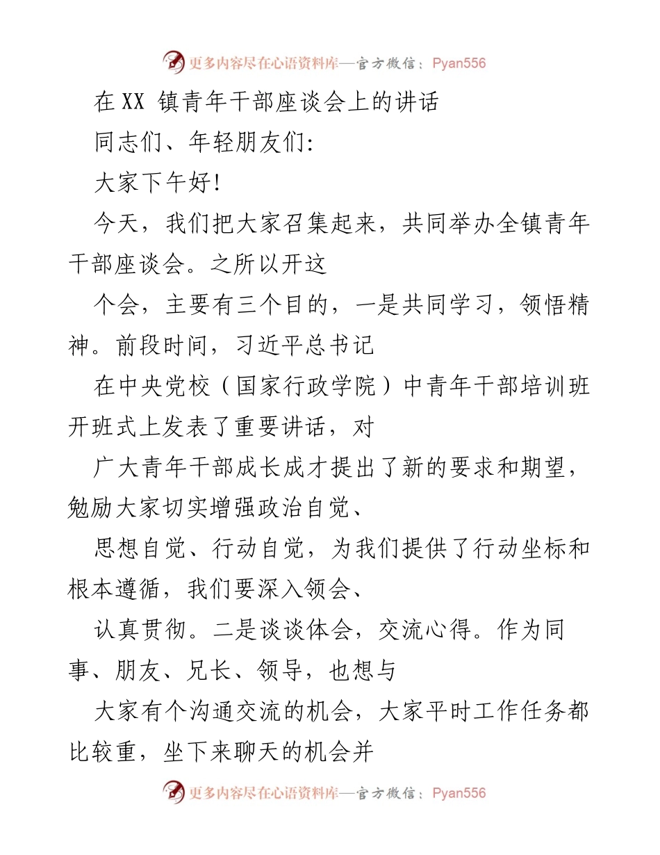 [发言] 青年干部座谈会 - 激励青年干部奋发向上，共创佳绩_1.docx_第1页