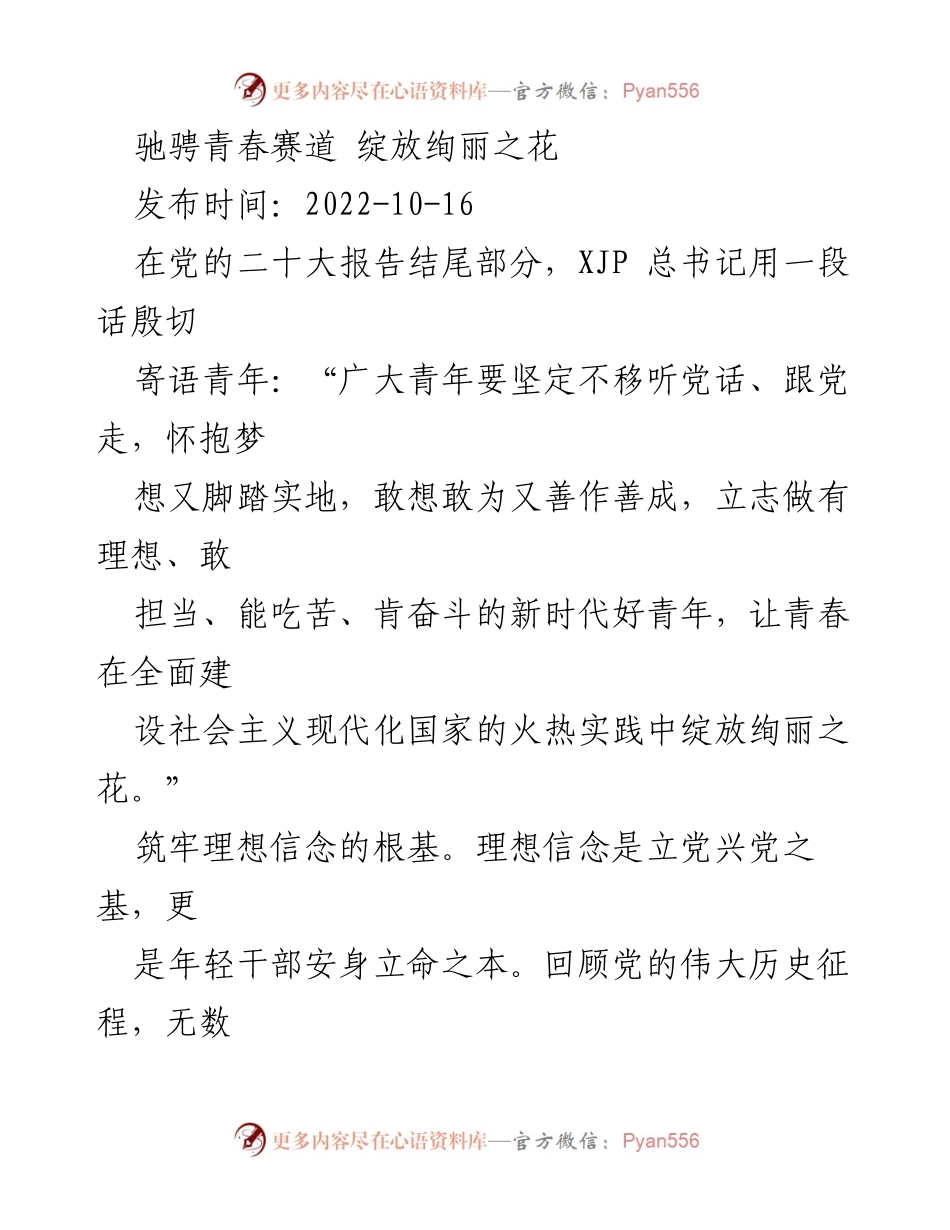[发言] 青年干部座谈会 - 青春绽放：坚定信念与担当精神的召唤.docx_第1页