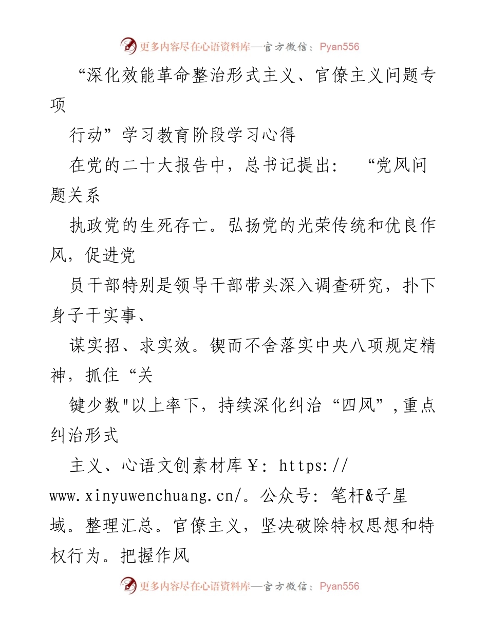 [学习心得] 深化效能革命专项行动 - 深化整治形式主义与官僚主义的学习体会.docx_第1页