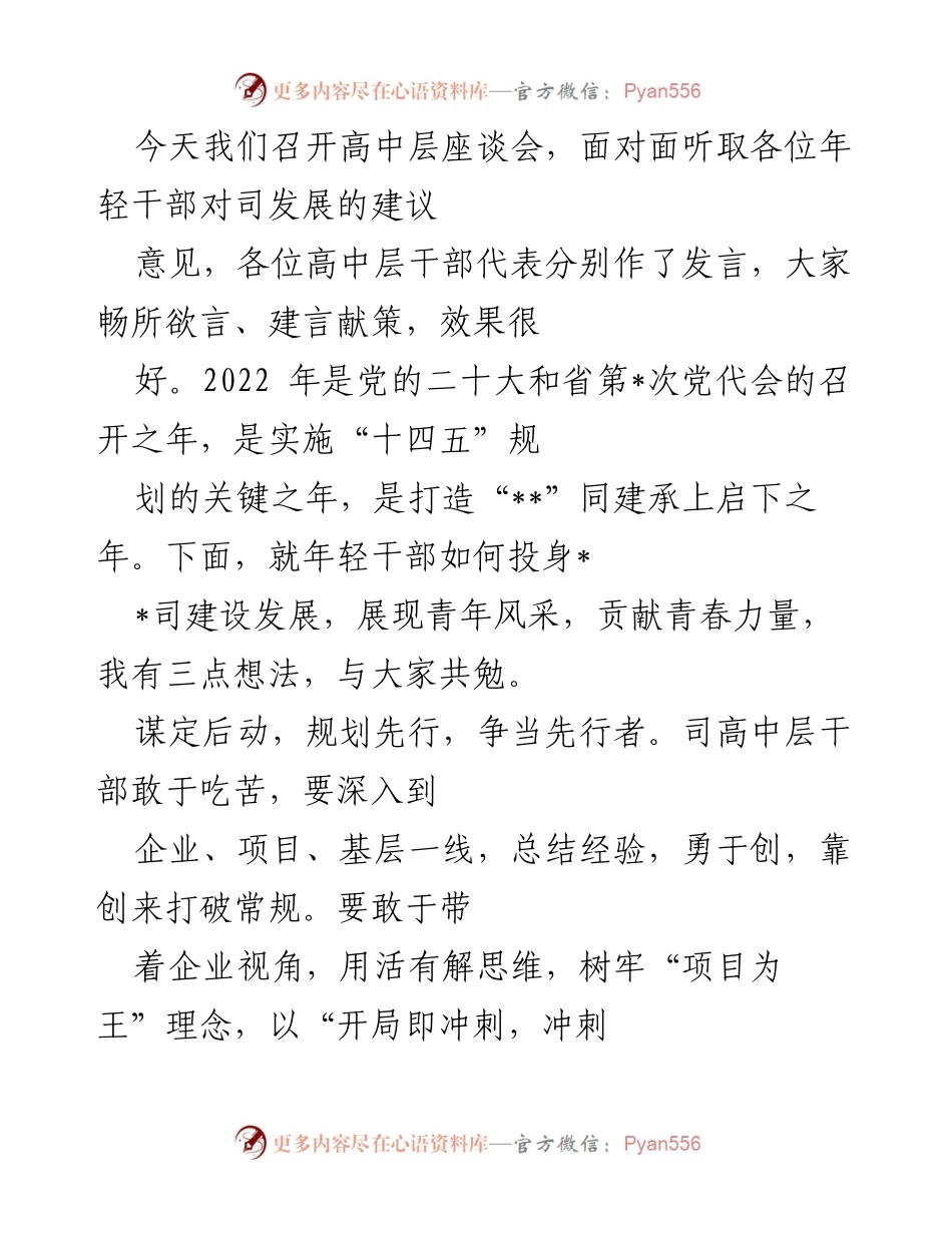 [发言] 高层座谈会 - 年轻干部在司发展中的角色与贡献.docx_第1页