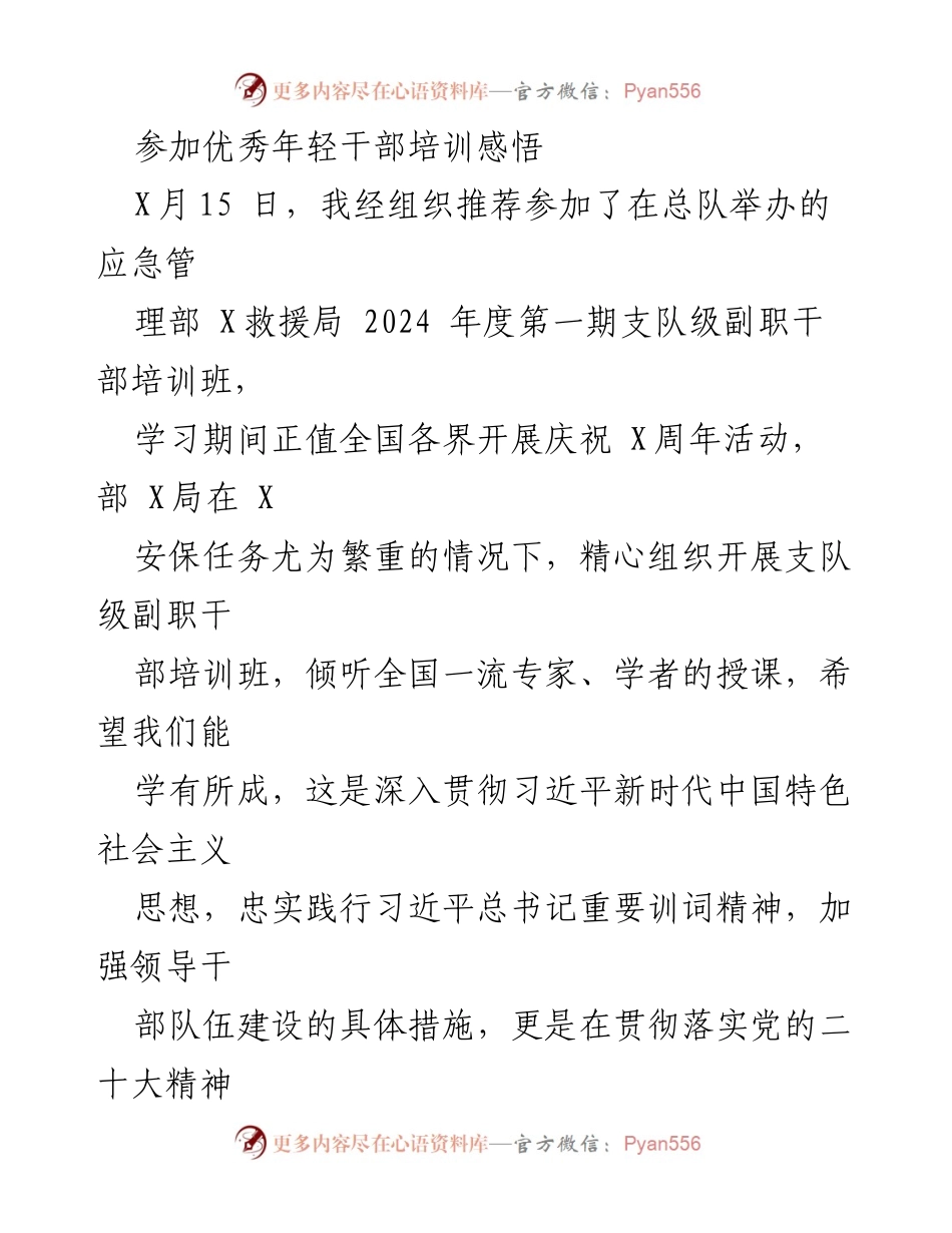 [培训心得] 优秀年轻干部培训 - 深化理论与实践结合，提升干部综合素质.docx_第1页