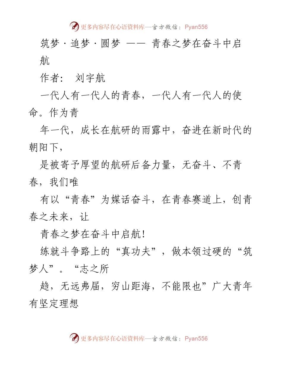 [发言] 青年励志活动 - 青春之梦：在奋斗中启航.docx_第1页