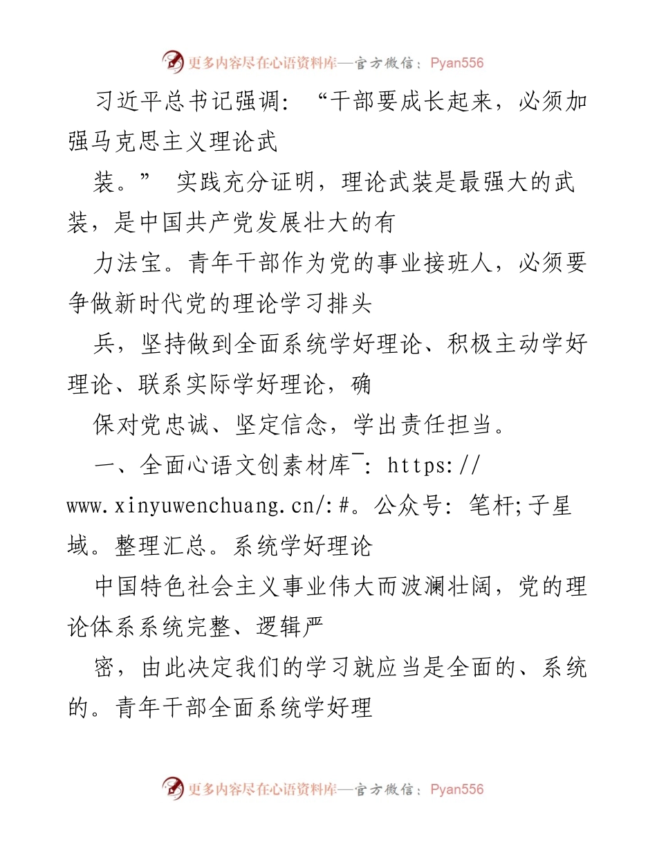 [发言] 青年干部理论学习会议 - 强化理论武装，争做新时代学习排头兵.docx_第1页