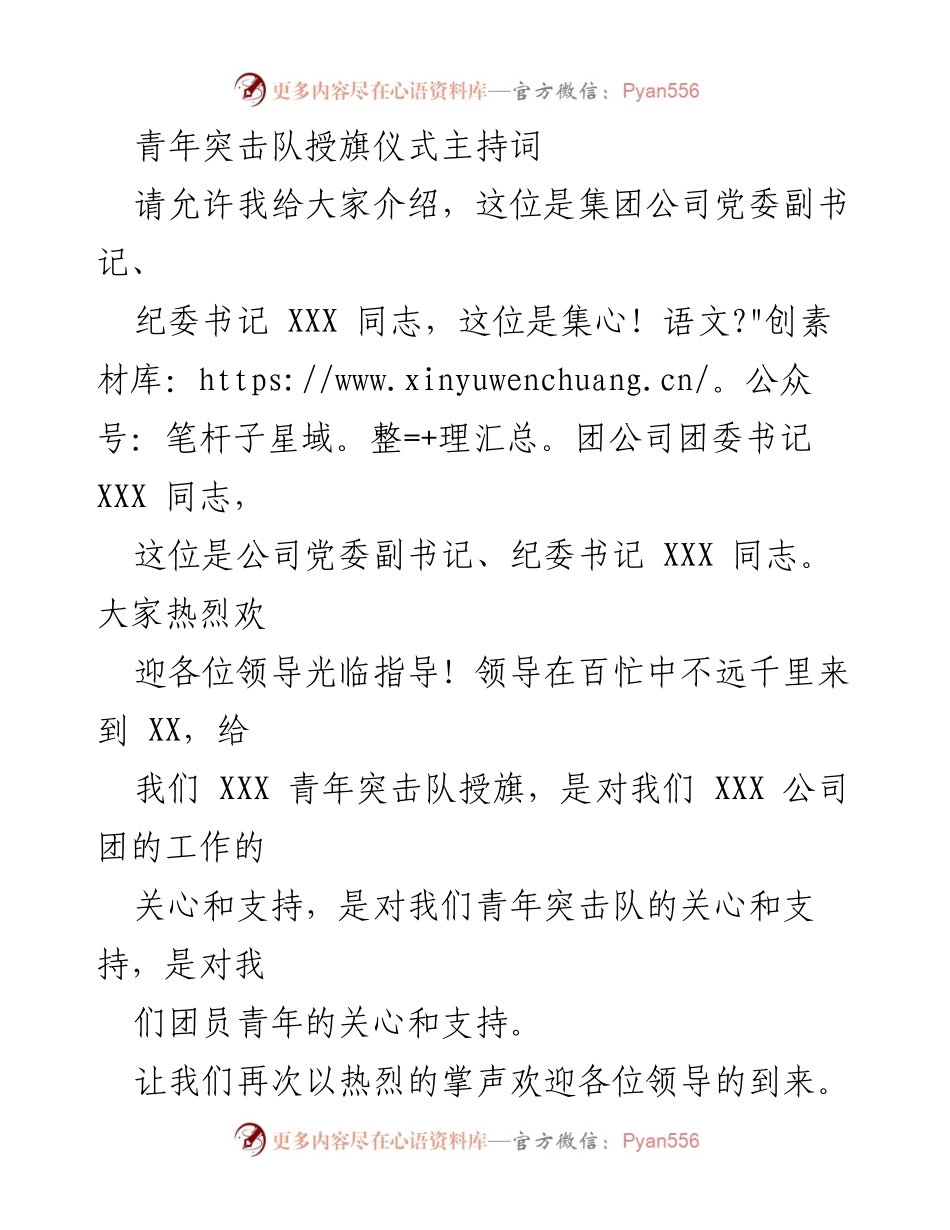 [发言] 青年突击队授旗仪式 - 青年突击队授旗仪式主持词.docx_第1页