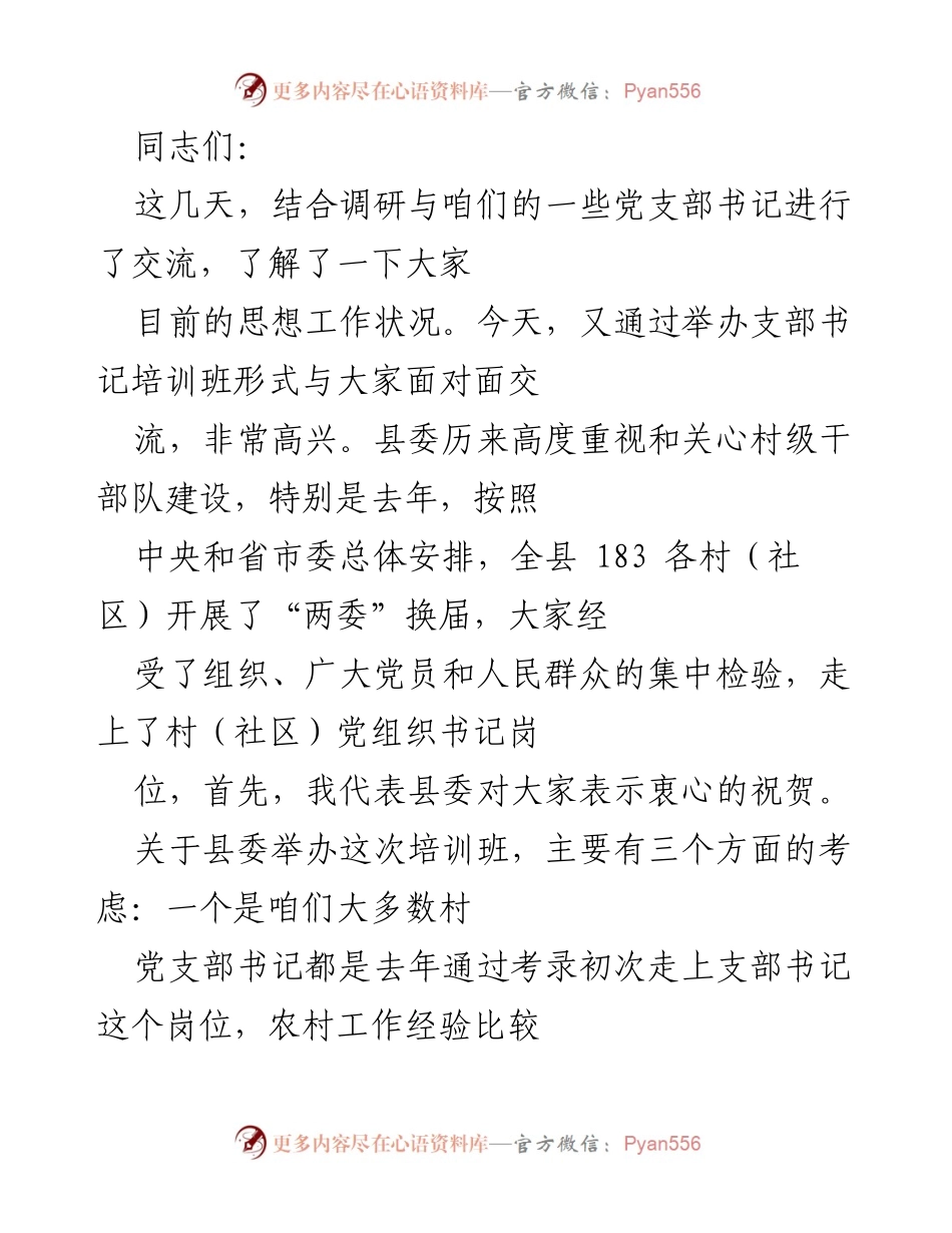 [培训班] 村级干部培训 - 牢记初心使命，提升村党支部书记能力素质.docx_第1页