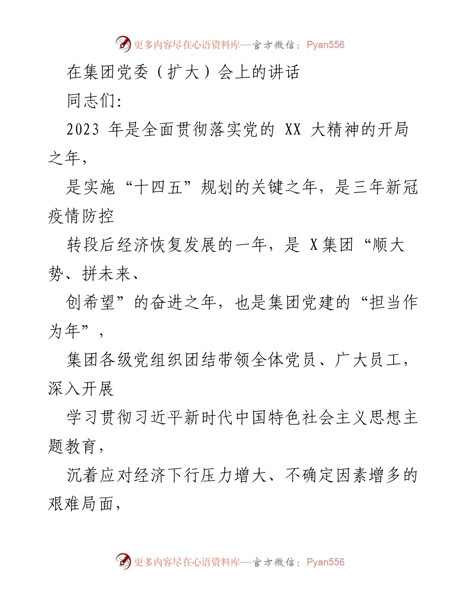 [发言] 集团党委（扩大）会 - 强化党建引领，推动高质量发展.docx_第1页