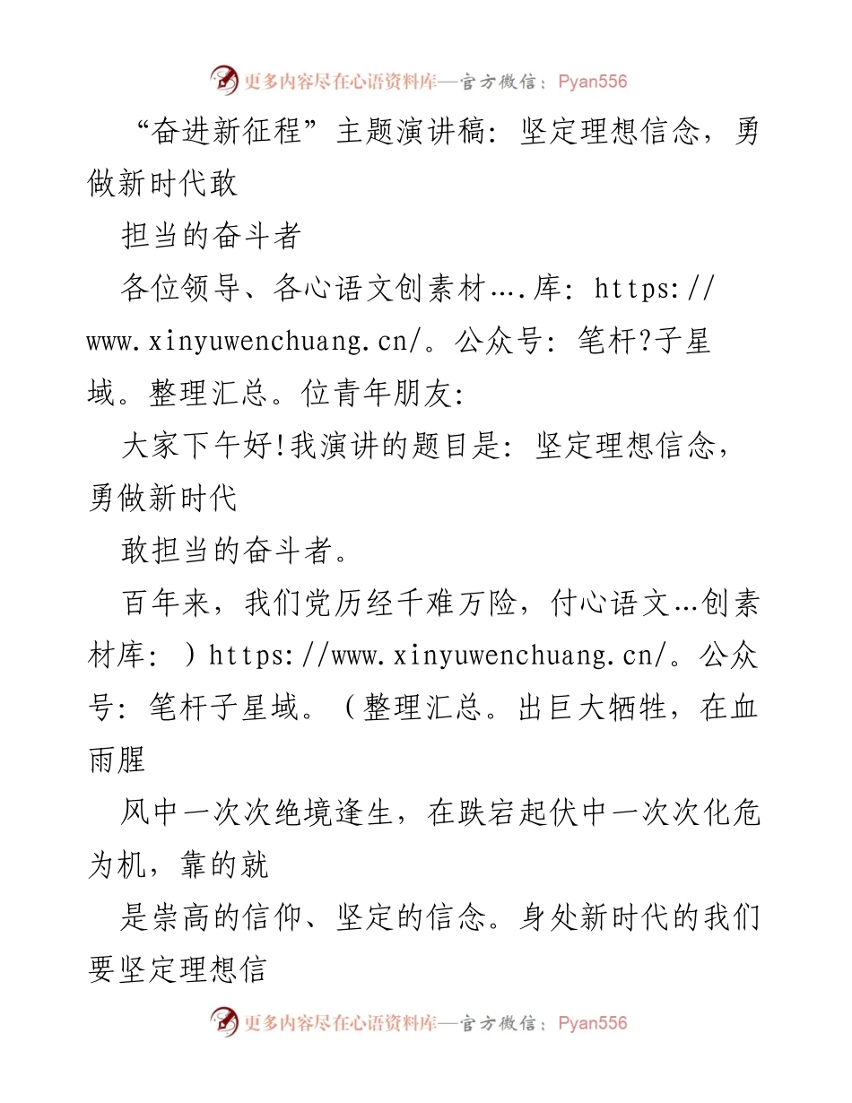[发言] 青年干部大会 - 坚定理想信念，勇做新时代敢担当的奋斗者_1.docx_第1页