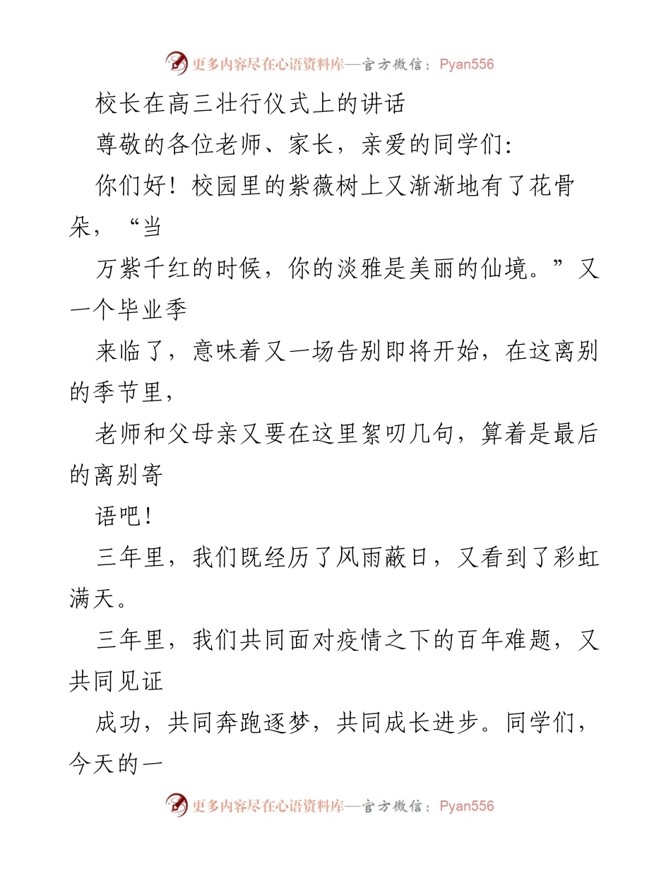 [发言] 高三壮行仪式 - 追风少年，向紫薇花学习成长.docx_第1页
